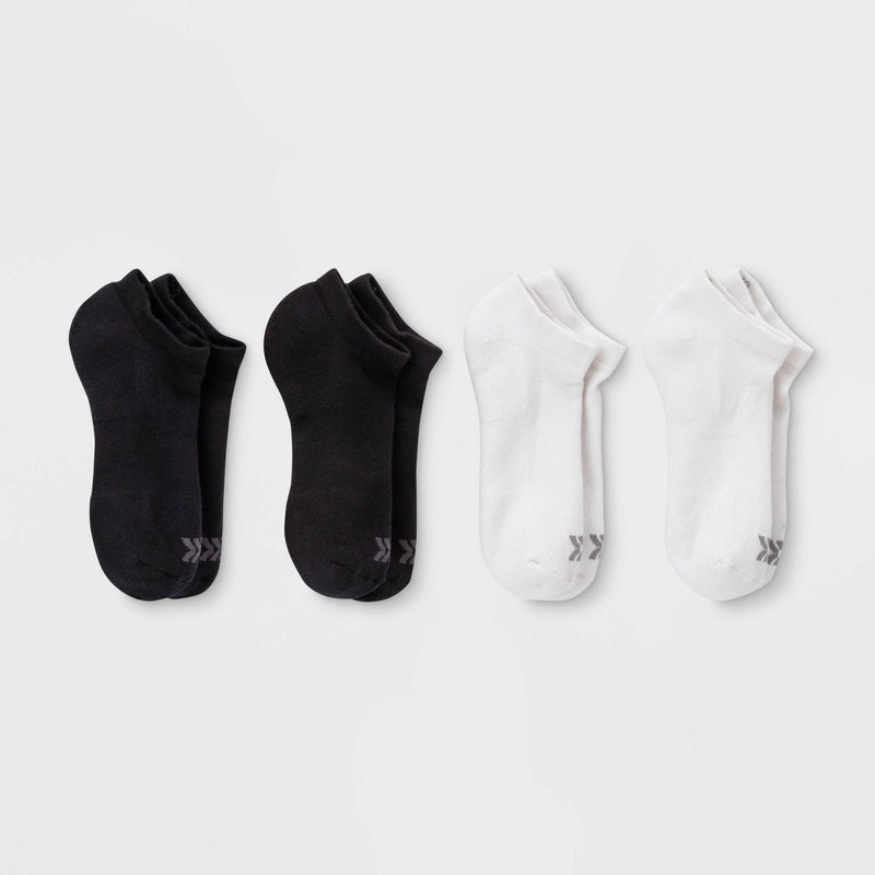 Women's Cushioned 4pk No Show Athletic Socks - All In Motion White/Black 4-10