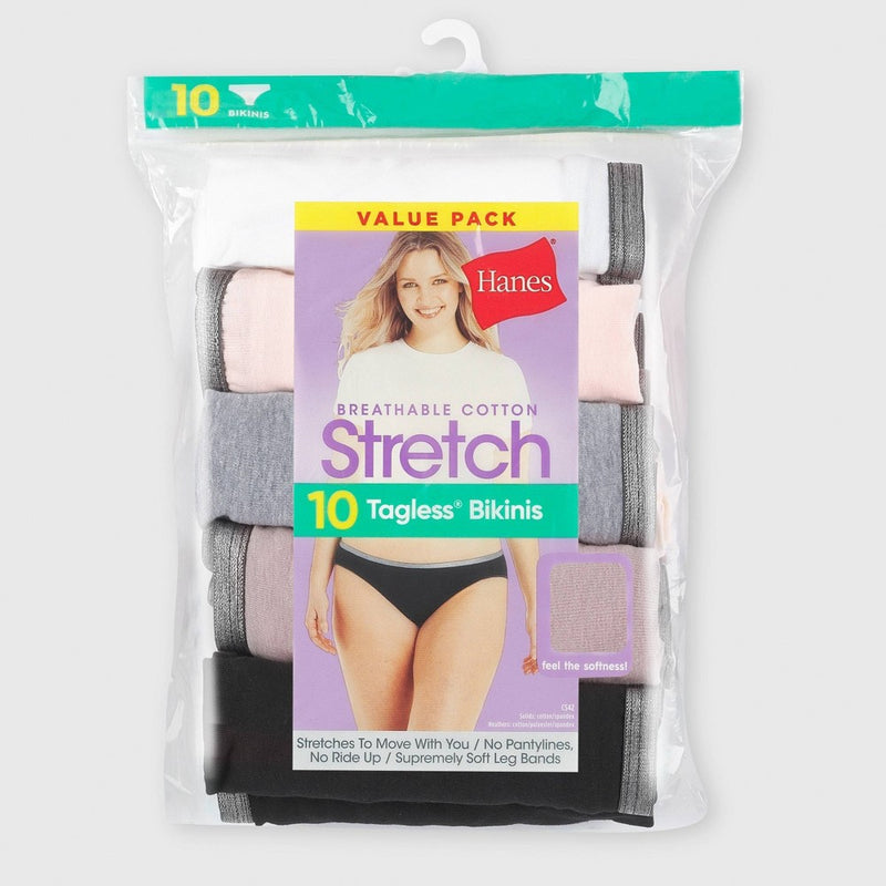 Hanes Women's 10pk Cool comfort Cotton Stretch Bikini Underwear - Black/Gray/White 7