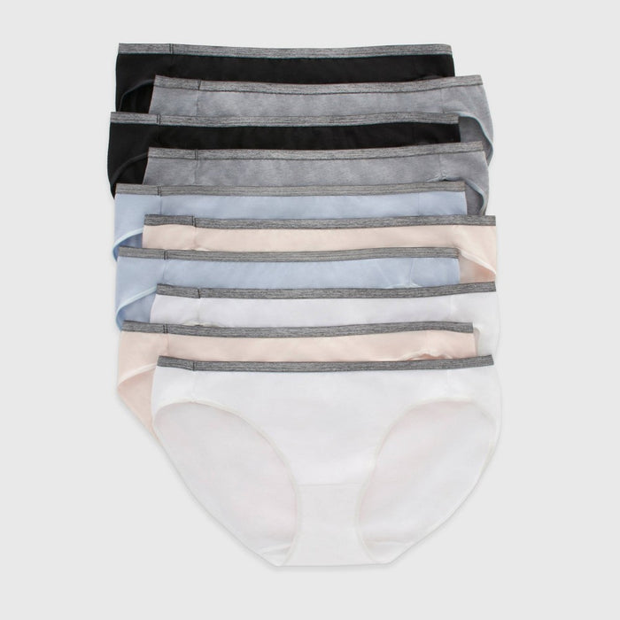 Hanes Women's 10pk Cool comfort Cotton Stretch Bikini Underwear - Black/Gray/White 7