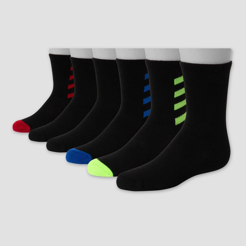 Hanes Premium Boys' 6pk Striped Crew Athletic Socks - Colors May Vary M