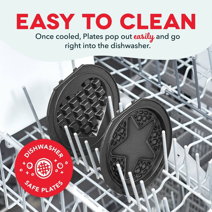 Dash 2pc Removable Plate Set Heart & Star: Nonstick Waffle Maker Plates, Multicolor, Aluminum, Hand Wash