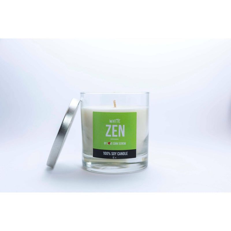Zen White Candle - Love Cork Screw: Soy Wax, Jar Style, Rose & Raspberry Aroma, 61hr Burn Time