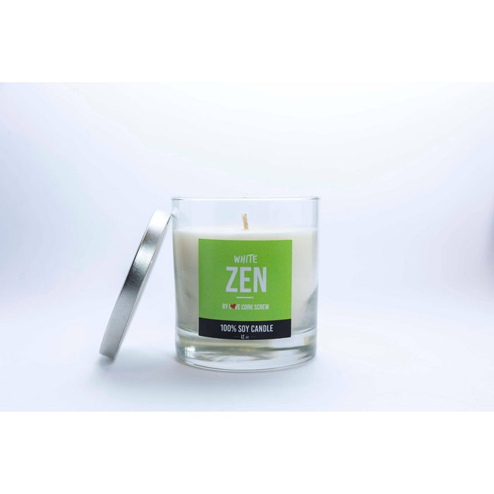 Zen White Candle - Love Cork Screw: Soy Wax, Jar Style, Rose & Raspberry Aroma, 61hr Burn Time
