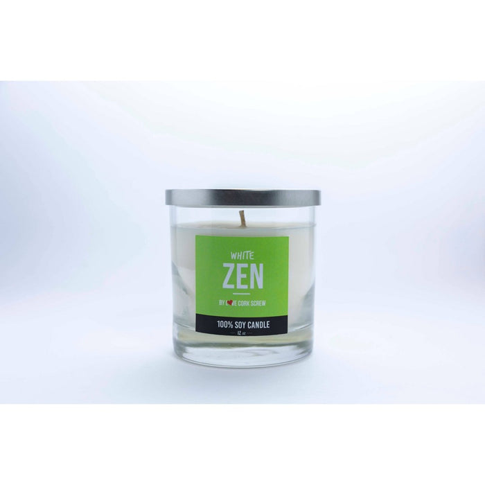 Zen White Candle - Love Cork Screw: Soy Wax, Jar Style, Rose & Raspberry Aroma, 61hr Burn Time