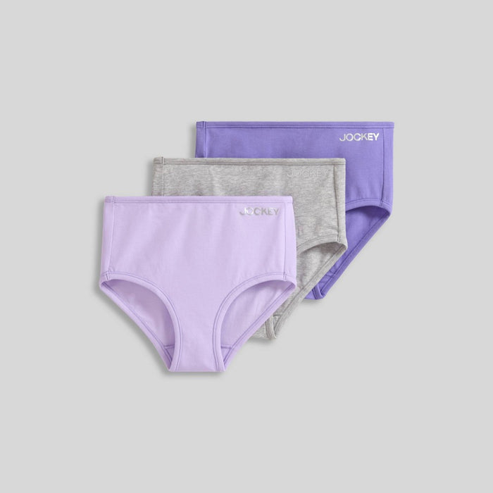 Jockey Generation Girls' 3pk Cotton Briefs Underwear - Gray/Purple XL