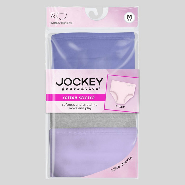 Jockey Generation Girls' 3pk Cotton Briefs Underwear - Gray/Purple XL