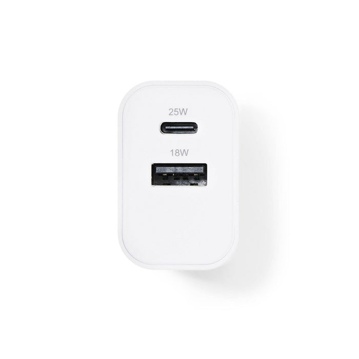 2-Port 25W Wall Charger with 3' USB-C to USB-C Cable - dealworthy White