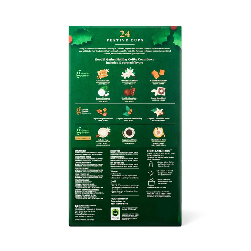 Advent Calendar Light Roast Coffee - Good & Gather EXP JUL 25/2025