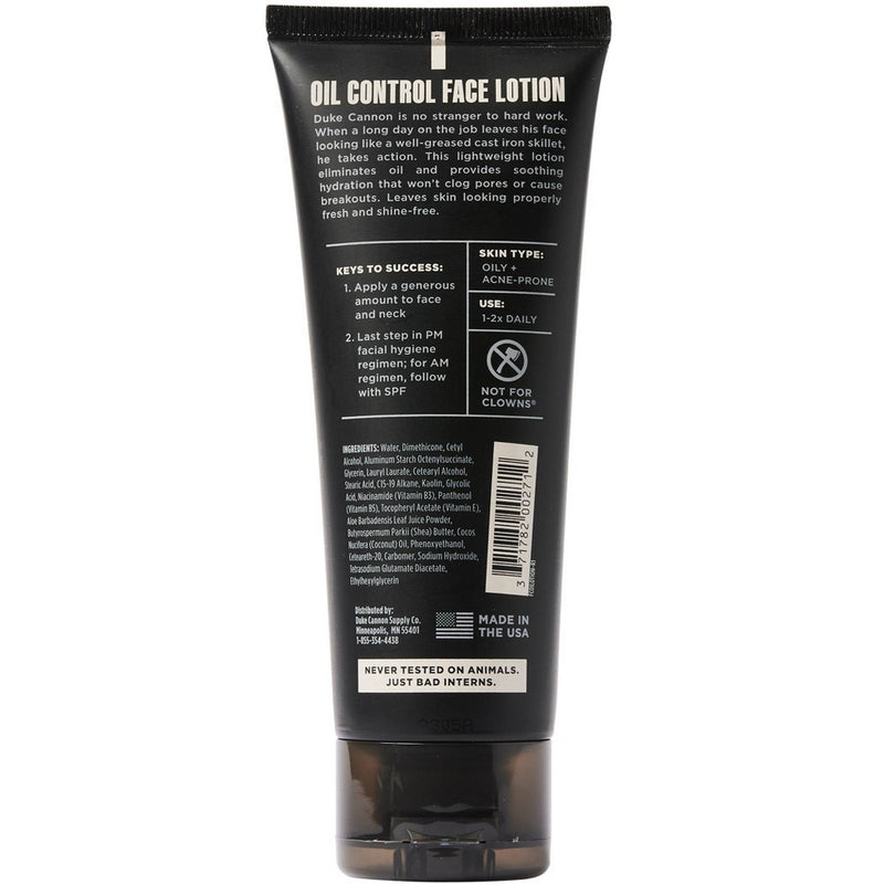 Duke Cannon Oil Control Face Lotion - Shine-Reducing Moisturizer for Men - 3 fl. oz