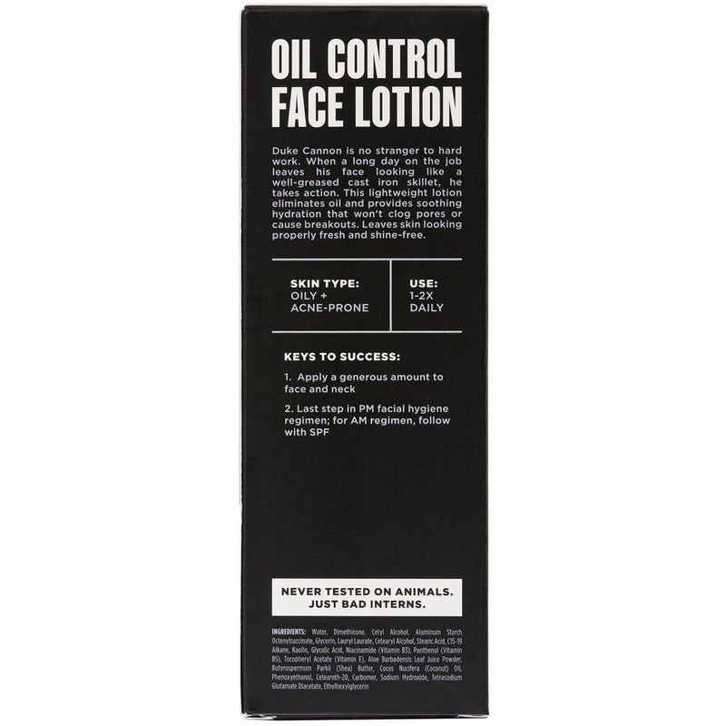 Duke Cannon Oil Control Face Lotion - Shine-Reducing Moisturizer for Men - 3 fl. oz