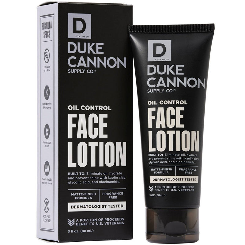 Duke Cannon Oil Control Face Lotion - Shine-Reducing Moisturizer for Men - 3 fl. oz