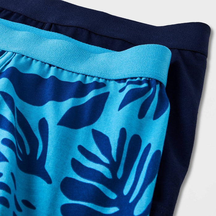 Men's Floral Leaf Print Trunks 2pk - Goodfellow & Co Blue/Navy L
