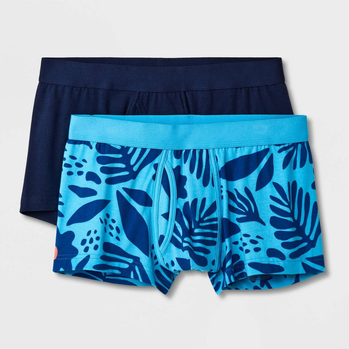 Men's Floral Leaf Print Trunks 2pk - Goodfellow & Co Blue/Navy L