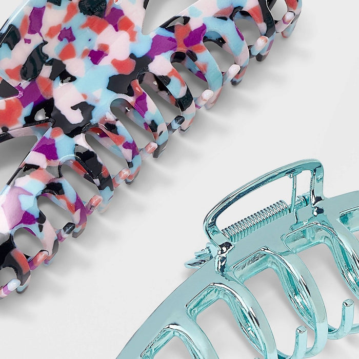 Girls' 2pk Jumbo Rainbow Tort & Chrome Claw Clip Set - art class