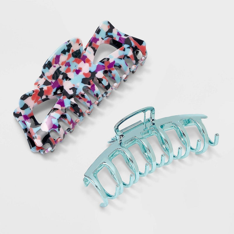 Girls' 2pk Jumbo Rainbow Tort & Chrome Claw Clip Set - art class