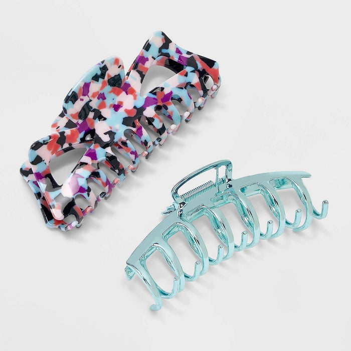 Girls' 2pk Jumbo Rainbow Tort & Chrome Claw Clip Set - art class