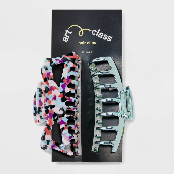 Girls' 2pk Jumbo Rainbow Tort & Chrome Claw Clip Set - art class