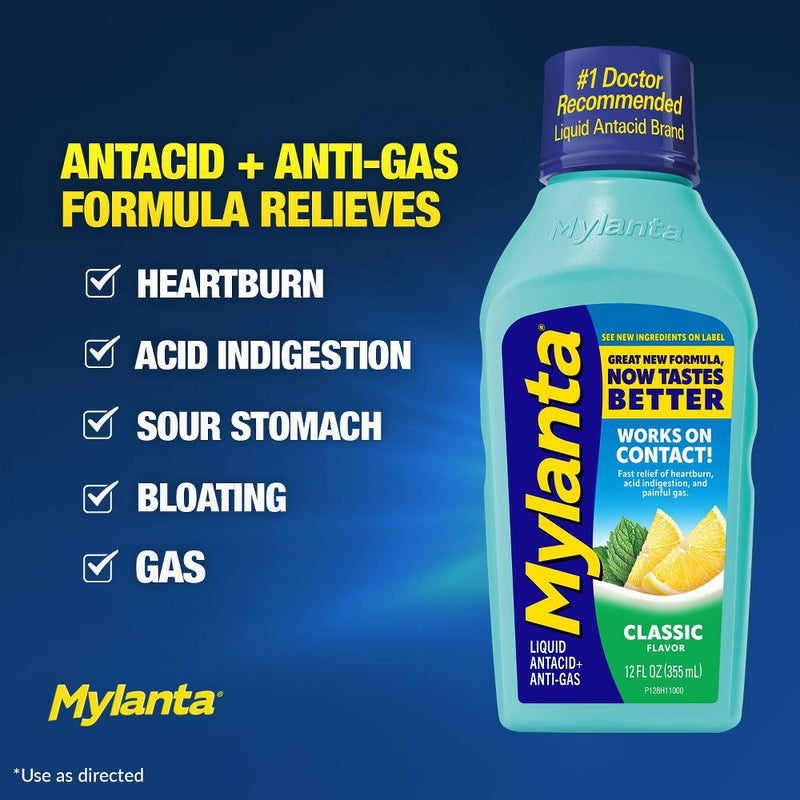 Mylanta Heartburn and Gas Relief Liquid Antacid - Classic Flavor - 12 fl oz