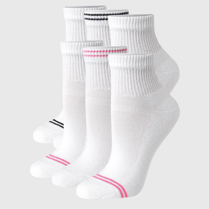 Hanes Women's Striped Cushioned 6pk Ankle Socks - White/Pink/Black 5-9
