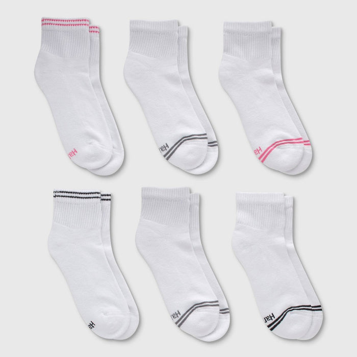 Hanes Women's Striped Cushioned 6pk Ankle Socks - White/Pink/Black 5-9