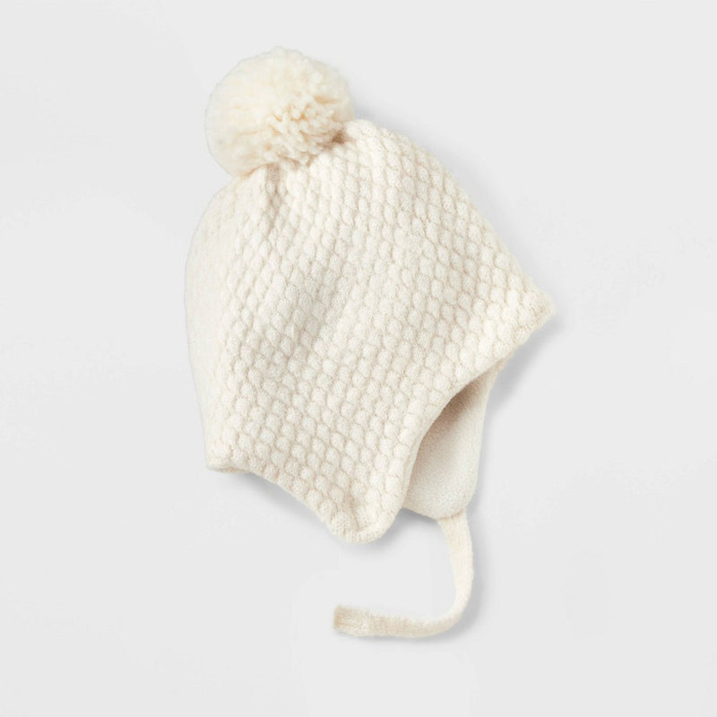 Baby Pom Hat and Mitten Set - Cat & Jack Cream 6-12M