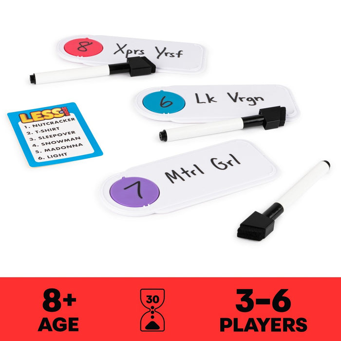 Spin Master Games Less is More, Party Board Game Fun Word Letter Card Game Funny Gift Toy Living Room Family Game Night
