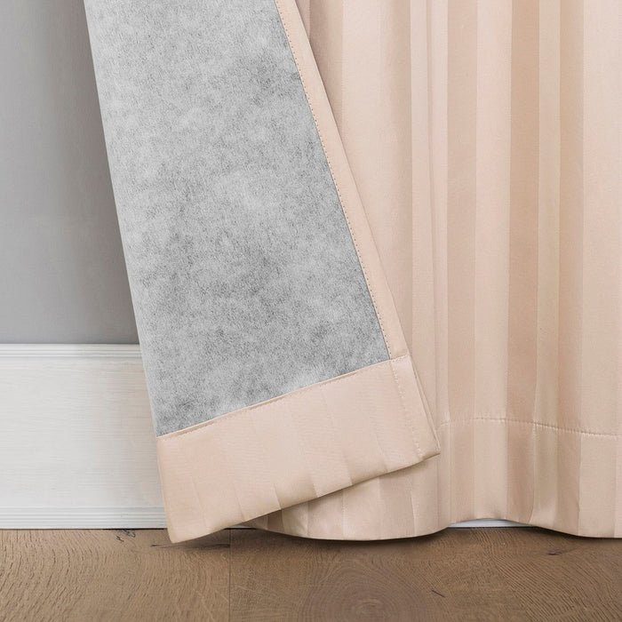 2pc 37"x84" Sun Zero Dimani Satin Striped 100% Blackout Rod Pocket Curtain Panel Pair Blush: Energy Efficient, Noise Reduction