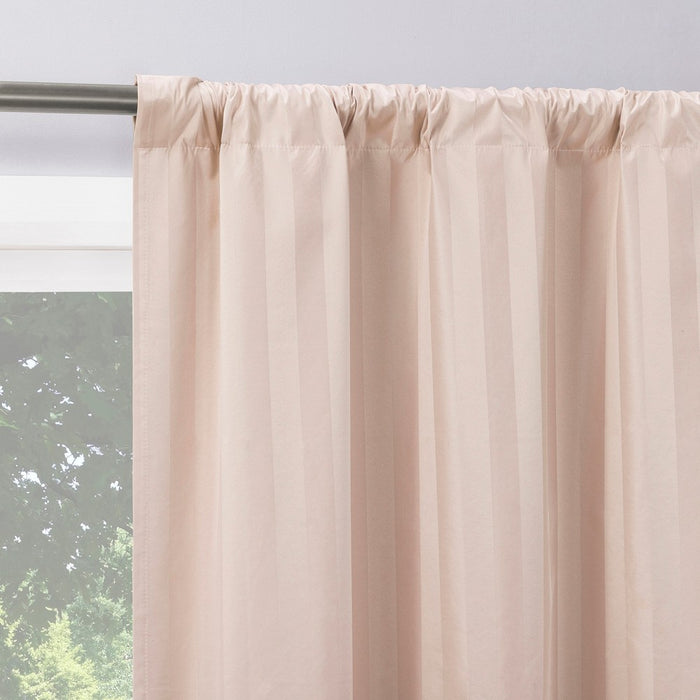 2pc 37"x84" Sun Zero Dimani Satin Striped 100% Blackout Rod Pocket Curtain Panel Pair Blush: Energy Efficient, Noise Reduction