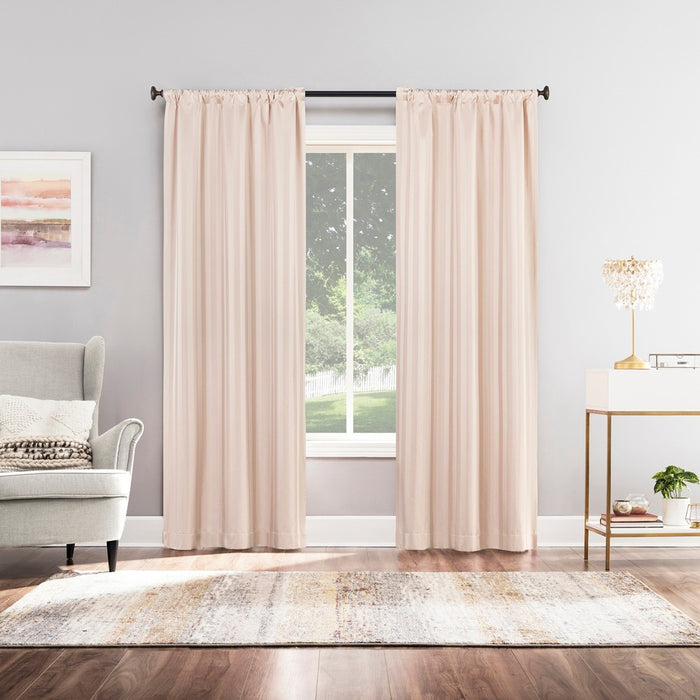 2pc 37"x84" Sun Zero Dimani Satin Striped 100% Blackout Rod Pocket Curtain Panel Pair Blush: Energy Efficient, Noise Reduction