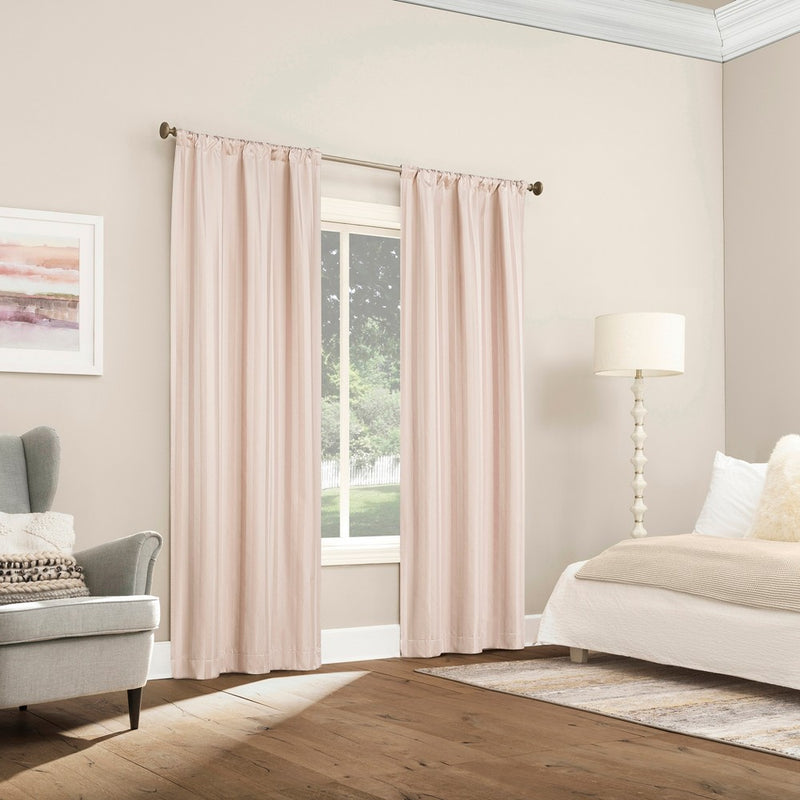 2pc 37"x84" Sun Zero Dimani Satin Striped 100% Blackout Rod Pocket Curtain Panel Pair Blush: Energy Efficient, Noise Reduction