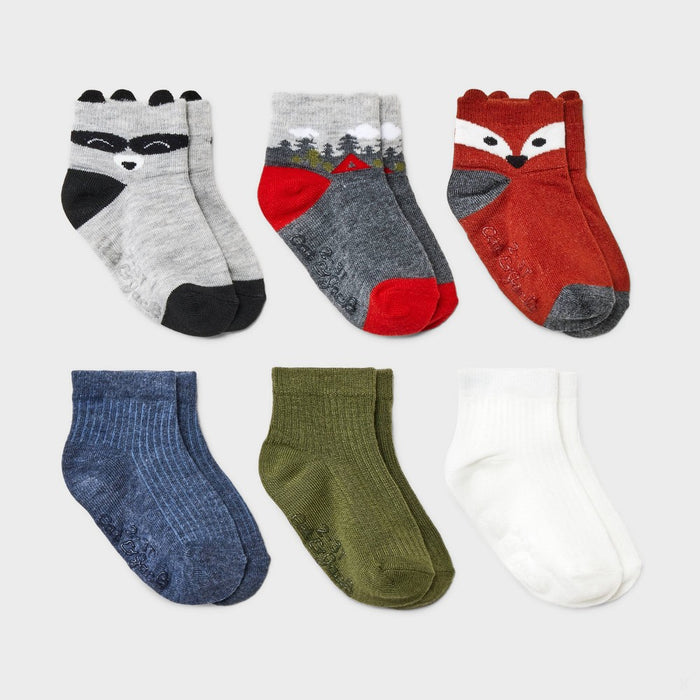 Baby Boys' 6pk Critter Ankle Socks - Cat & Jack 6-12M