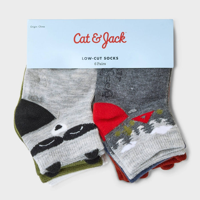 Baby Boys' 6pk Critter Ankle Socks - Cat & Jack 6-12M