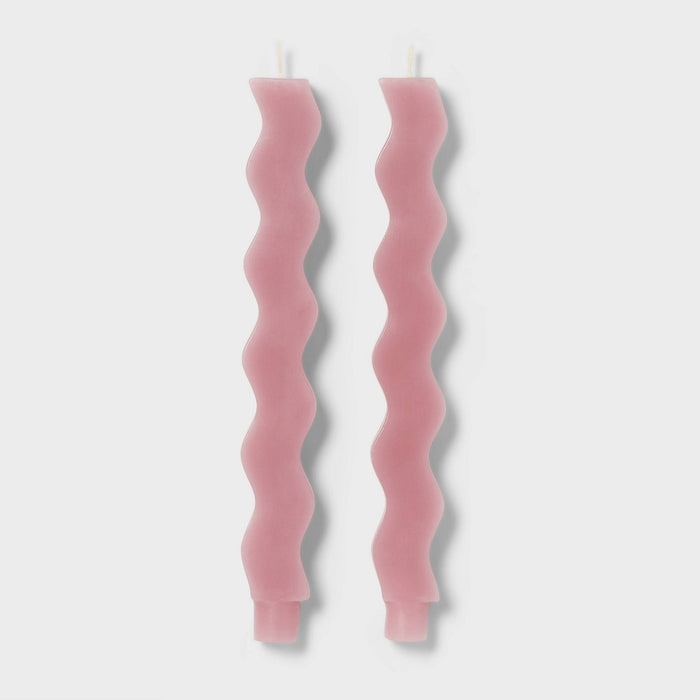 10" Wavy Shaped Pink Taper Candle Set - Room Essentials