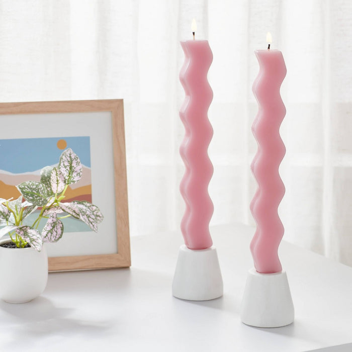 10" Wavy Shaped Pink Taper Candle Set - Room Essentials
