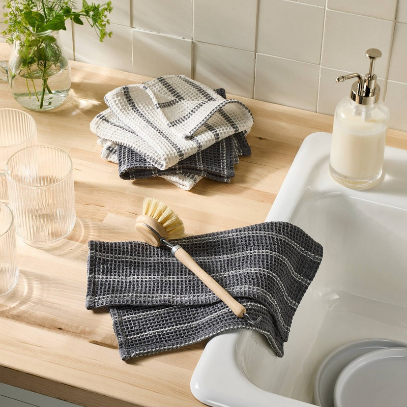 4pk Dish Cloth Set Dark Gray - Figmint: Cotton Waffle Stripe Kitchen Towels, 12"x12", Machine Washable