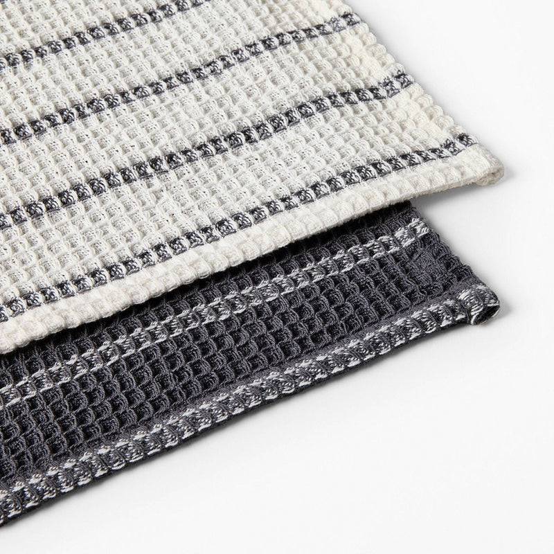 4pk Dish Cloth Set Dark Gray - Figmint: Cotton Waffle Stripe Kitchen Towels, 12"x12", Machine Washable