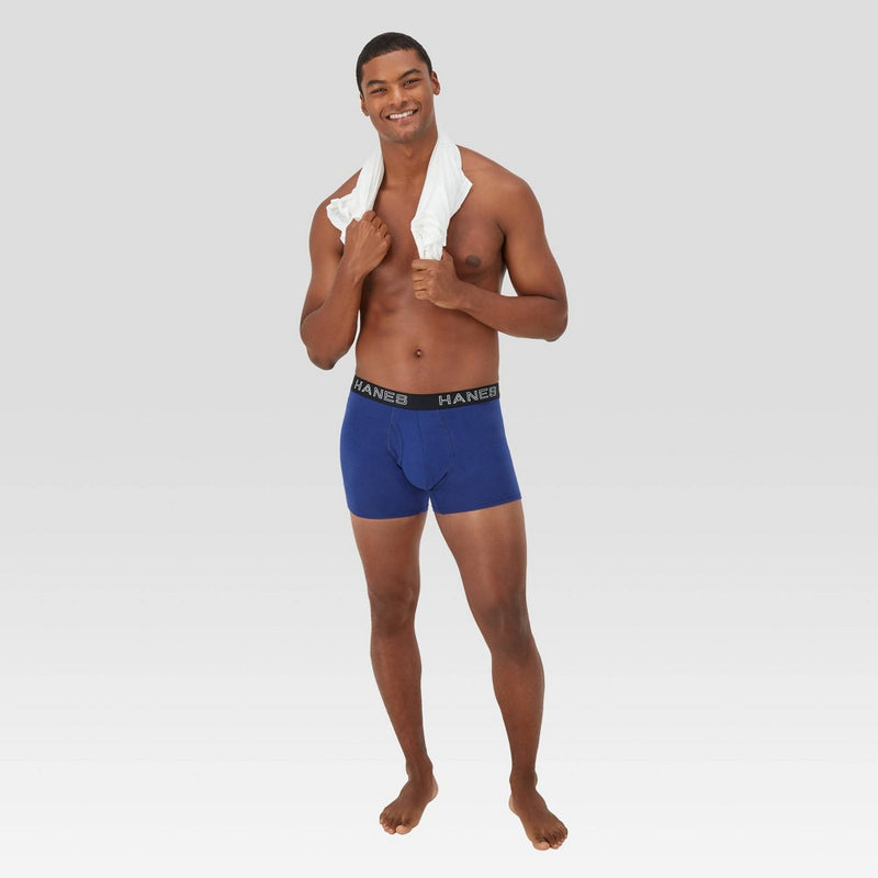 Hanes Premium Men's Mid-Rise Stretch Trunks 5pk - Blue/Black/Gray L