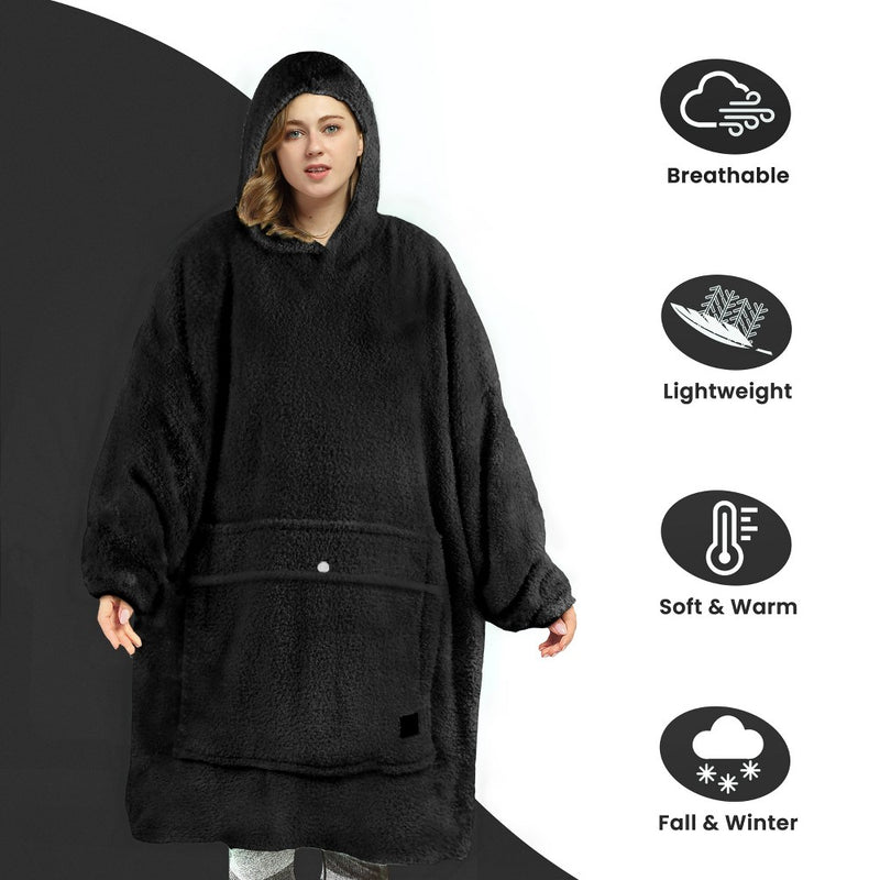 Tirrinia Fleece Blanket Hoodie Sweatshirt for Womens, Oversized Wearable Blanket Pullover with Hooded, One Size, Gift for Her, Black