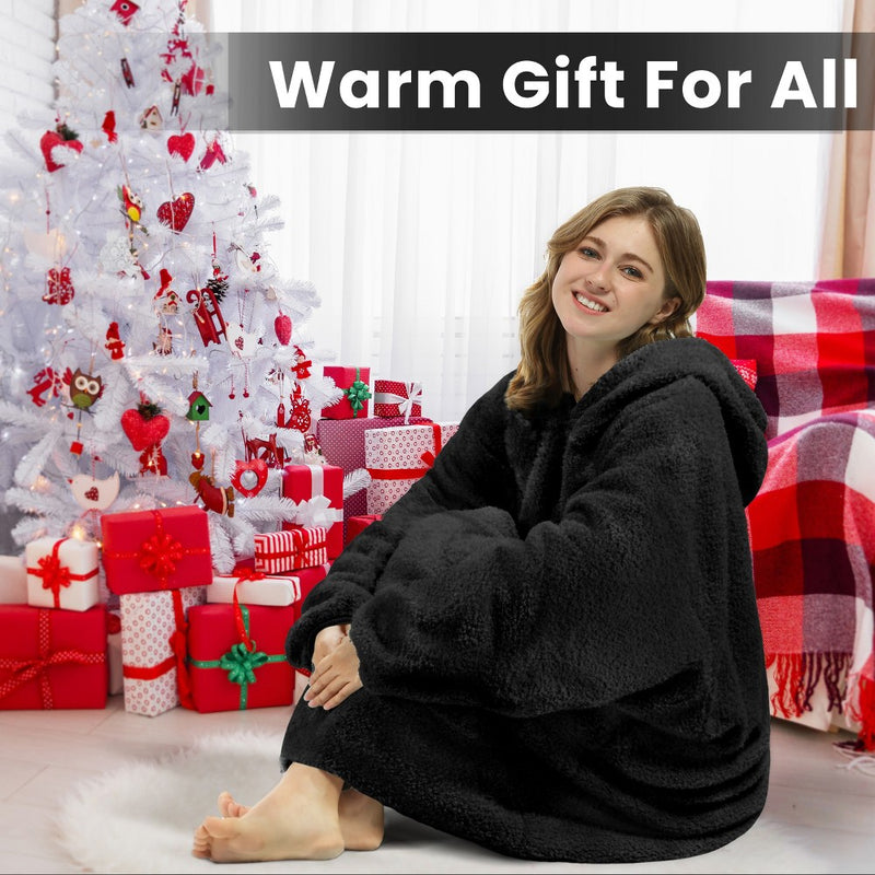 Tirrinia Fleece Blanket Hoodie Sweatshirt for Womens, Oversized Wearable Blanket Pullover with Hooded, One Size, Gift for Her, Black