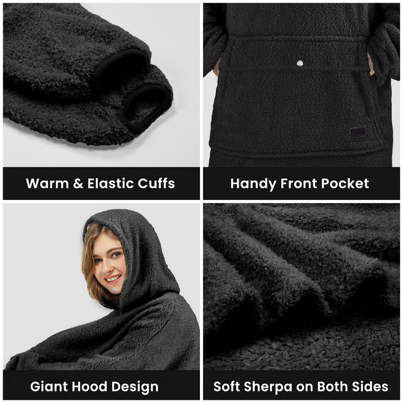 Tirrinia Fleece Blanket Hoodie Sweatshirt for Womens, Oversized Wearable Blanket Pullover with Hooded, One Size, Gift for Her, Black