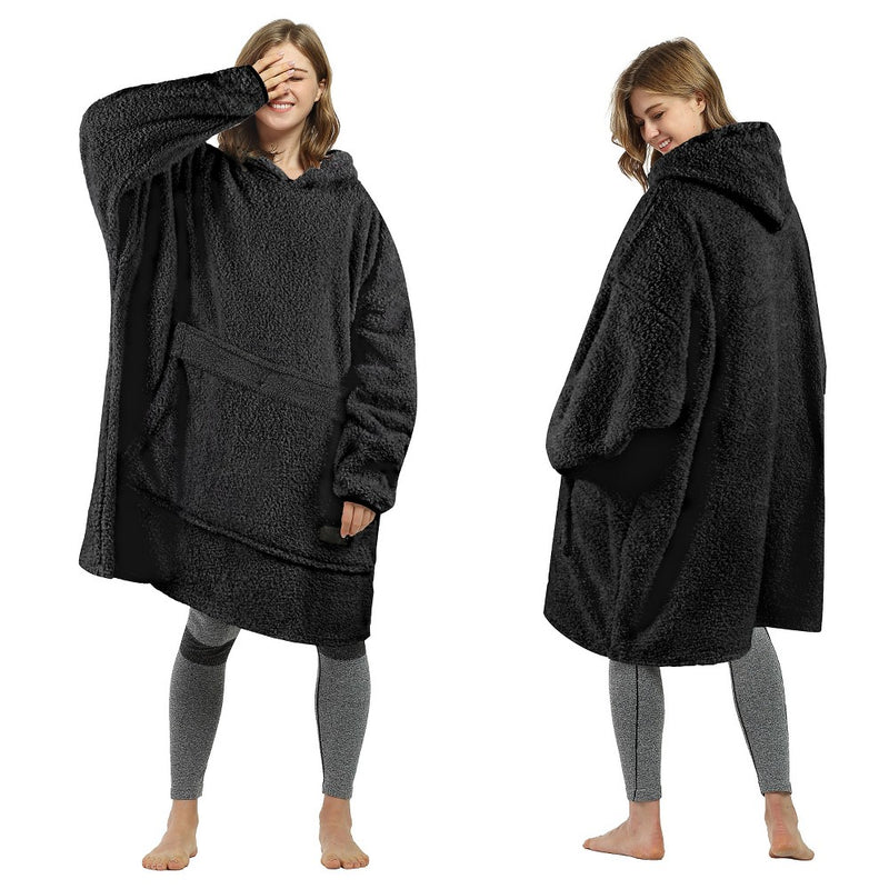 Tirrinia Fleece Blanket Hoodie Sweatshirt for Womens, Oversized Wearable Blanket Pullover with Hooded, One Size, Gift for Her, Black
