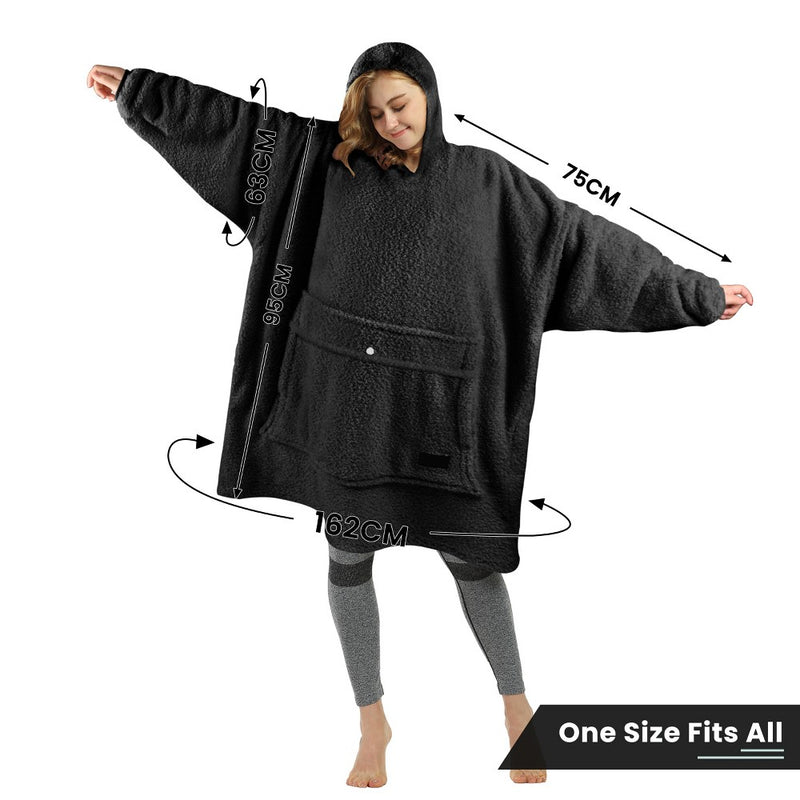 Tirrinia Fleece Blanket Hoodie Sweatshirt for Womens, Oversized Wearable Blanket Pullover with Hooded, One Size, Gift for Her, Black