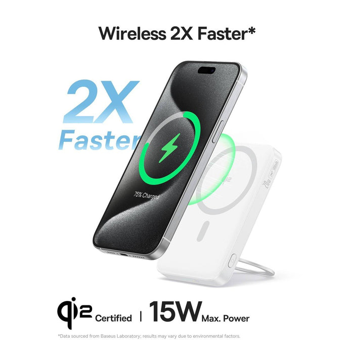 Baseus PicoGo 5000mAh Qi2 Slim Magnetic Bracket Wireless Power Bank - White