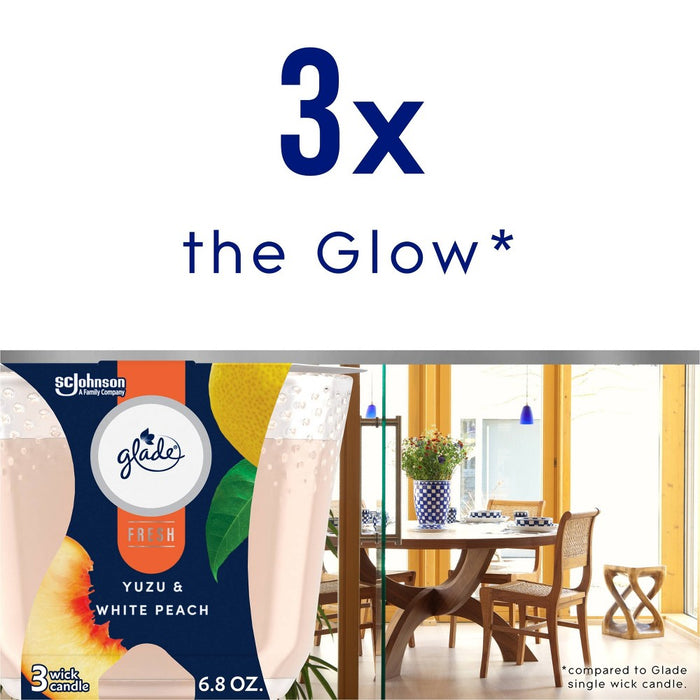 Glade 3 Wick Candle - White Peach & Yuzu - 6.8oz