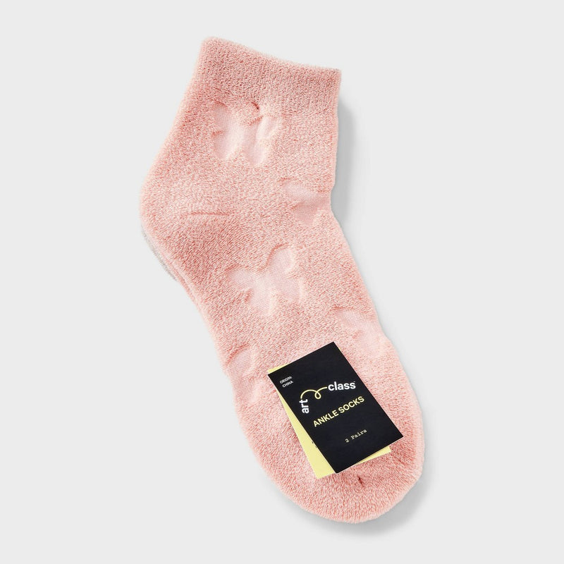 Girls' 2pk French Terry Butterfly Socks - art class Pink M