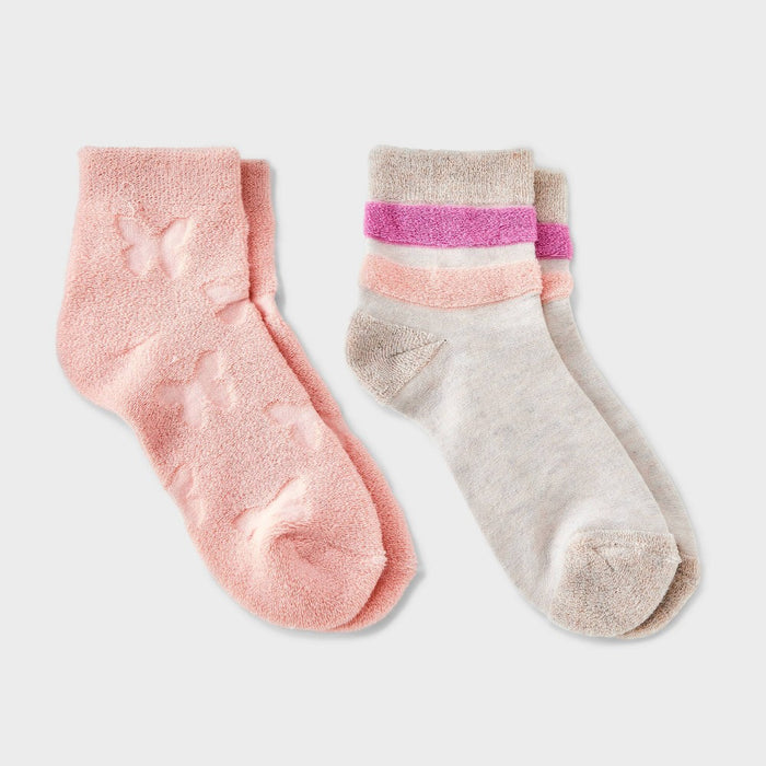Girls' 2pk French Terry Butterfly Socks - art class Pink M