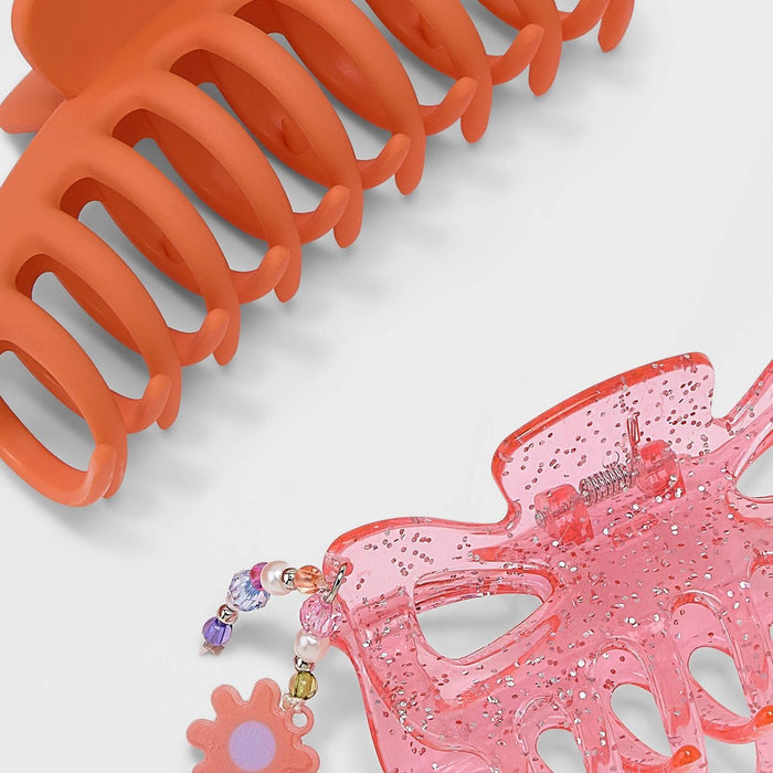 Girls' 2pk Jumbo Glitter Flower Charm Claw Clip Set - art class