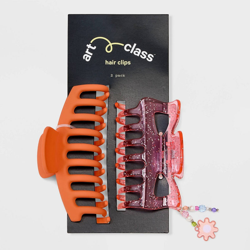Girls' 2pk Jumbo Glitter Flower Charm Claw Clip Set - art class