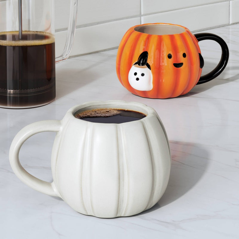 15.2 fl oz Halloween Stoneware Figural Pumpkin Mug White - Hyde & EEK! Boutique: Microwave & Dishwasher Safe, Hot/Cold Beverages