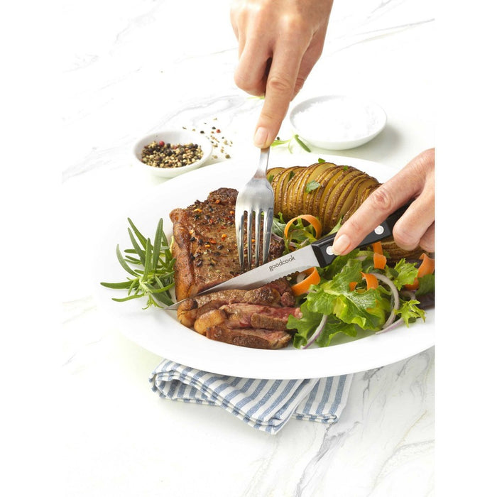 GoodCook Ready 4pc Triple Rivet Steak Knife Set: High Carbon Stainless Steel Blades, Black Handles, Hand Wash